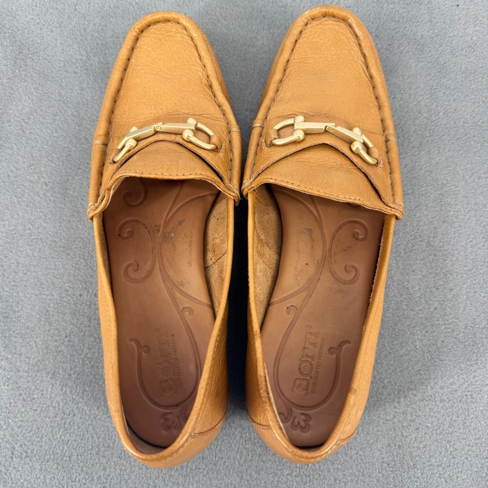 Born Ardsley Womens 9 Leather Horsebit Loafers Tan Gold Bit Comfort Shoes